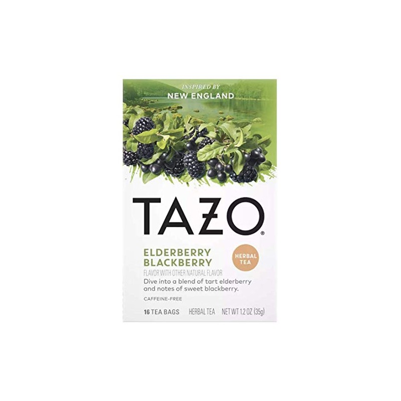 Tazo Foragers Elderberry Blackberry Herbal Tea 16 Count Tea Bags.