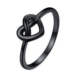 Silvora 925 Sterling Silver Knot Ring Black Promise Ring Heart Love Rings for Women Band Ring Size 10