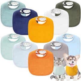 Shinylin 10 Pcs Muslin Cotton Square Dog Bandanas Reversible Pet Bibs Scarf Dog Scarves with Two Snaps Apparel Accessories Kerchief for Small to Medium Puppy Cat