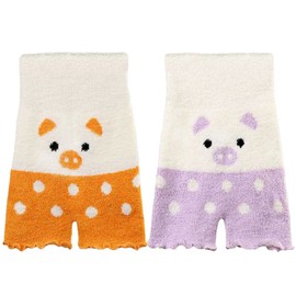 Nanairo-kan Warm Fluffy Fluffy Pants, Kids, Yarn Pants, Set of 2, Includes Stomach Wrap, For Cold Protection, Pigs, orange