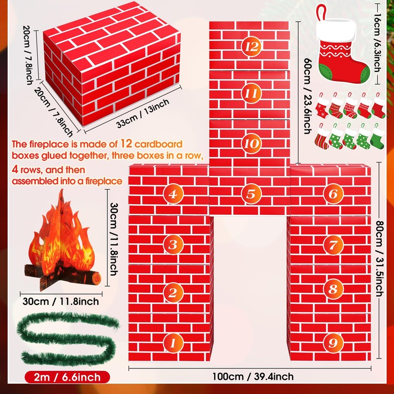 Fullhawl 34 Pcs 3D Artificial Red Brick Cardboard Fireplace 39