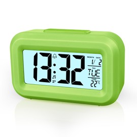 Vicloon Digital Alarm Clock Bedside, LED Display Clocks with Adjustable Snooze 12/24Hr,Temperature, Date,Timer, Light control Portable Alarm clocks for Bedroom Home Office Kitchen（Green）