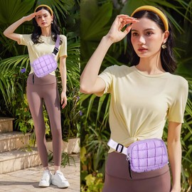 Carfond Quilted Puffer Belt Bag, Everywhere Waist Fanny Packs, Lightweight Crossbody Bag with Adjustable Strap, Purple