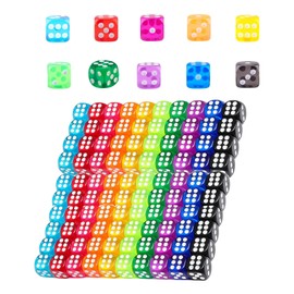 HAXIHA 100 Piece Dice, Translucent Colours Dice Set, 14 mm Six-Sided Dice, Colourful Game Dice for Dice Games, Table Games, Board Games, Multicoloured
