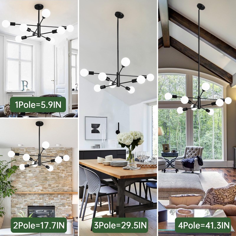 RUIYEY Modern Sputnik Chandeliers Light, 8-Light Black Chandeliers for Dining