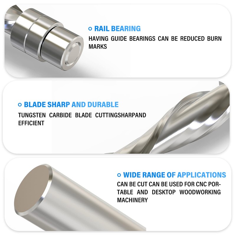MEIGGTOOL 1/4-Inch Diameter Spiral Flush Trim Router Bits, Down-Cut Flush