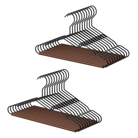 StorageWorks Wire Hangers with Wooden Pant Bar, Heavy Duty Metal Hanger for Pants, Coats, Shirts, Jackets and Suits, 20 Pack