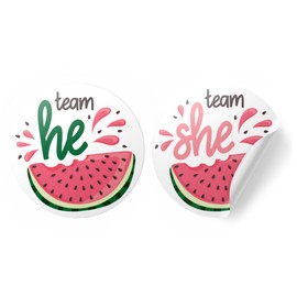 Watermelon Gender Reveal Party - Team He or Team She Stickers - 40 Labels – Summer Gender Reveal Decorations and Supplies