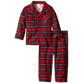 Little Me Baby Boys' Christmas Plaid 2 Piece Poly Pajamas, Red Plaid, 24 Months