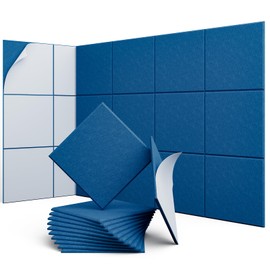 UNECHO 12 Pack 12" X 12" X 0.4" Acoustic Panels for Wall Sound Absorbing,Square Self-Adhesive Sound Panels, High Density Suitable for Multiple Scenarios(Yale Blue)