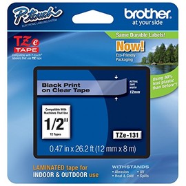 Genuine Brother 1/2" (12mm) Black on Clear TZe P-Touch Tape for Brother PT-2700, PT2700 Label Maker with Free TZe Tape Guide Included