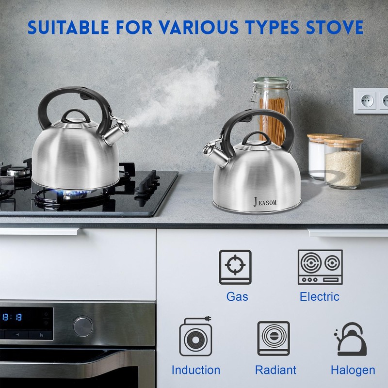 Jeasom Tea Kettle Stovetop - Food Grade Stainless Steel Whistling