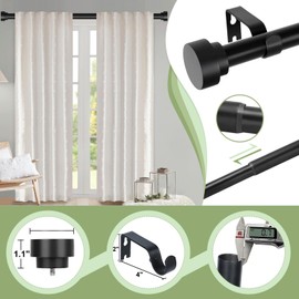 HEI! DEAR 2 Pack Black Curtain Rods for Windows 48 to 84 Inch(4-7ft),1 Inch Adjustable Curtain Rod,Heavy Duty Curtain Rods,Thicken Sturdy Drapery Rods,Telescoping Window Curtain Rod 36-88",Black