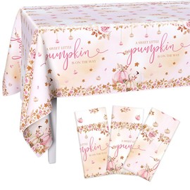 AIBIIN - Paquete de 3 manteles desechables de plástico para baby shower, diseño de calabaza, otoño y baby shower, decoración de mesa, 54 x 108 pulgadas