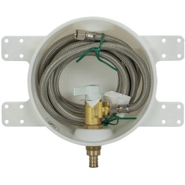 Water-Tite 88484 Round Ice Maker Outlet Box - Quarter-Turn Brass Valve, 72-Inch Stainless Steel Hose, 1/2-Inch ASTM F1807 Connection, White Plastic