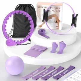 JKSHMYT Pilates Kit for Women,Pilates Equipment with 14.5" Pilates Ring and 64" Infinity Weighted Hula Exercise Hoop, Ball, Resistance Bands,Yoga Strap,Yoga Ring & Grip Socks Accessories