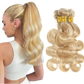 MLMYBAYEA Honey Blonde Bundles P27/613 Highlight Blonde Body Wave Bundles 12 14 16 Inch Unprocessed Brazilian Virgin Hair Double Drown