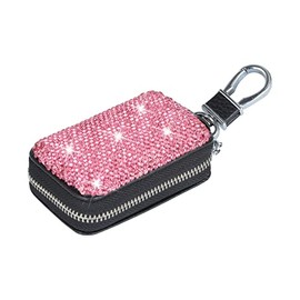 Premium Leather Car Key Chain Case with Rhinestones