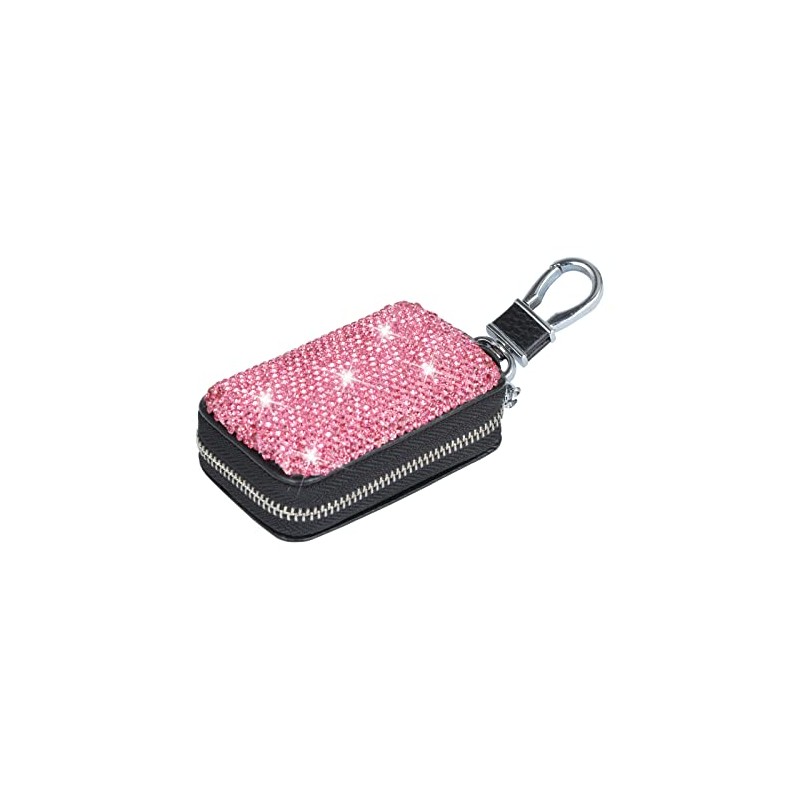 Premium Leather Car Key Chain Case with Rhinestones