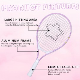 Kids Tennis Racket for Baby Girls & Boys - 17 inch Toddler Tennis Racket, Includes 420D Nylon Shoulder Strap Bag (Cat Pink)