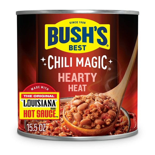 BUSH'S BEST 15.5 oz Canned Chili Magic Chili Beans Hearty Heat, Source of Plant Based Protein and Fiber, Low Fat, Gluten Free, (Pack of 12)