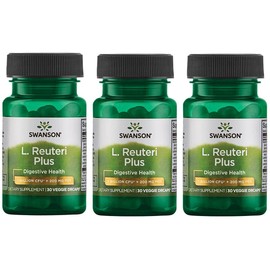Swanson L. Reuteri Probiotic Plus w/L. Rhamnosus L. Acidophilus & FOS Prebiotic Digestive Support - Promotes Gut Health w/ 7 Billion CFU per Capsule - (30 Veggie Capsules) 3 Pack