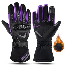 mjmoto Guantes Motorcycle Gloves Windproof Waterproof Women Motorcycle Riding Gloves Touch Screen Motocross Gloves Winter for Women (Purple, XS)