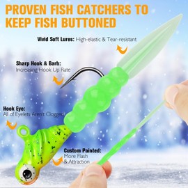 Dovesun 45Pcs Ice Fishing Jigs Kit Ice Fishing Lures for Panfish Bass Walleye Crappie Jigs Ice Fishing Gift Ice Fishing Gear Accessories Tackle Glow in The Dark