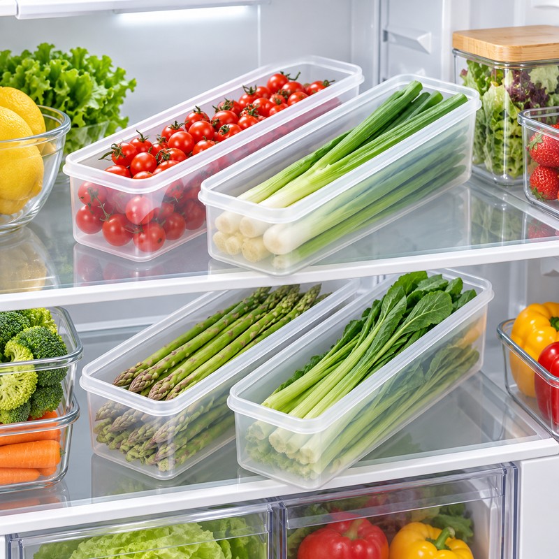 Clear Food Storage Containers for Refrigerator Organization – 4-Piece Long