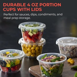 HOME GOODS MARKETPLACE 4 Ounce Portion Cups with Lids, 100 Count – Leak-Proof & Durable, Ideal for Sauces, Condiments, Meal Prep, Snacks, and Dips – Clear, Eco-Friendly, BPA-Free