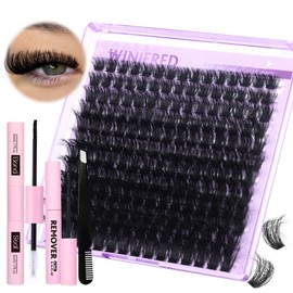Winifred Lashes Extension Kit Thick Lash Clusters Kit 100D Volume Wispy Lash Clusters Mink Individual Lashes Kit DIY Lash Bond and Seal Lash Remover Lash Tweezers