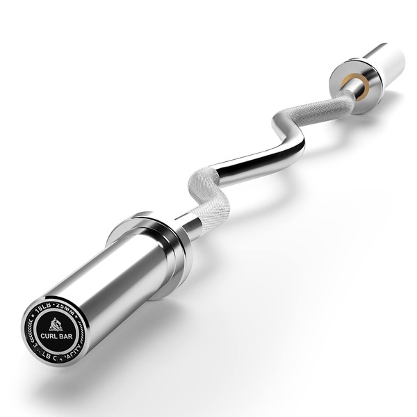 LIONSCOOL 25mm Grip EZ Curl Bar (Silver)