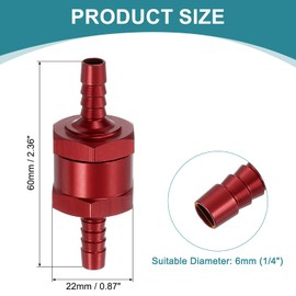 sourcing map 6mm (1/4") Fuel Check Valve, Non-Return One Way Check Valve, Aluminum Alloy Control Accessories for Petrol, Diesel, Gas, Oil, Air, Water, Red