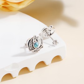 Turquoise Stud Earrings 925 Sterling Silver Hypoallergenic Celtic Heart Knot Vintage Irish Jewelry Mother’s Day Birthday Gift for Women
