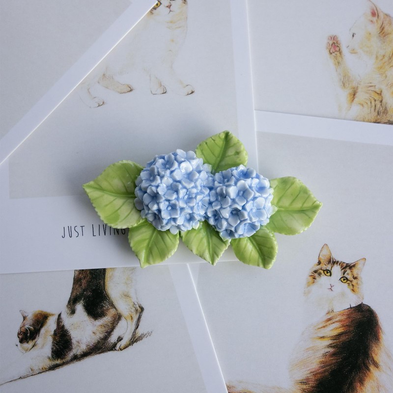 1 Pc Handmade Large 3D Ceramic Double Bloom Blue Hydrangea