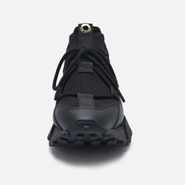 The NSJ591 Knitt Sock Sneaker Style with Graphic Lines and Lacing Game. Made by Leather, Knitt Sock.Black Size 11