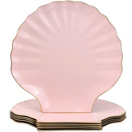 Spsyrine Pink Charger Plates, 13" Set of 6 Scalloped Seashell Plastic Table Chargers for Dinner Plates, Wedding, Thanksgiving Christmas Events, Party, Tabletop Decor.BK6P