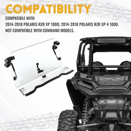 KUAFU 2-IN-1 Adjustable Flip Windshield Compatible with 2014-2018 Polaris RZR XP 1000 / XP 4 1000 Front Full Windscreen Heavy Duty Clear