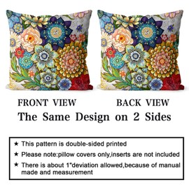 Snylcce Boho Floral Throw Pillow Covers Set of 2 Colorful Bohemian Flower Decorative Cushions Pillowcase for Bedroom Sofa Home Decor, 22x22 Inch, Velvet, Short Plush