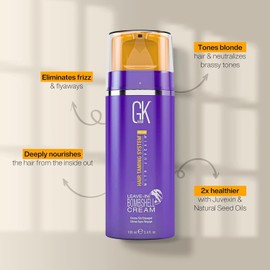 GK HAIR Global Keratin Leave In Bombshell Cream (100ml / 3.4 fl. oz) Blonde Hair Smoothing Cream and Ultra Blonde Bombshell Masque (200g/7.5oz) Toning Color Pigments.