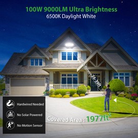 iMaihom 100W Dusk to Dawn Outdoor Lighting with Remote Control, 9000LM Flood Lights Outdoor, 2 Modes 3 Heads IP65 Waterproof LED Floodlights, 6500K Security Lights with Photocell for Yard Garage