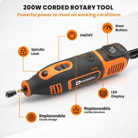 200W Corded Rotary Tool Kit with Fine Speed Control & Flex Shaft 8000-40000 RPM Digital Display, 155Pcs Accessories for Crafting, Cutting, Sanding, Polishing, Drilling, Carving, DIY Projects