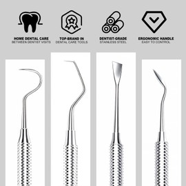 G.CATACC 2 Pack Dental Tools for Teeth Cleaning, Metal Dental Pick Hygiene Kit for Home Use, Stainless Steel Tooth Scraper Tartar Plaque Remover for Oral Care - with Case