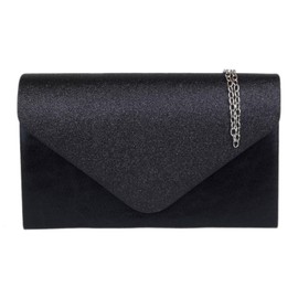 Girly Handbags Womens Glitter Flap Shimmer Clutch Bag - Black