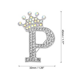 PATIKIL Letter Brooch Pins, Crown Initial Rhinestone Alphabet P Letter Lapel Badges Pin for Women Suits Dress Coat Clothes Craft, Silver Tone