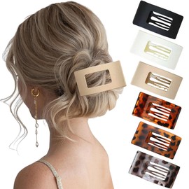 XIMEO 6PCS Flat Hair Clips for Women – Large Square Claw Clips for Thick Hair, Non-Slip Hair Accessories, Mixed Matte and Glossy Finish, Strong Hold for Daily Use (B)