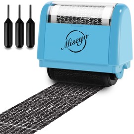 Miseyo Wide Identity Theft Protection Roller Stamp Set - Blue (3 Refill Ink I...