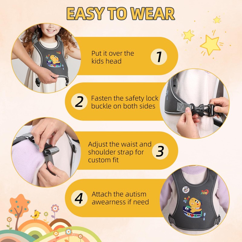 Safety Walking Harness for Kids 3-6, Anti-Elopement Vest Harness for