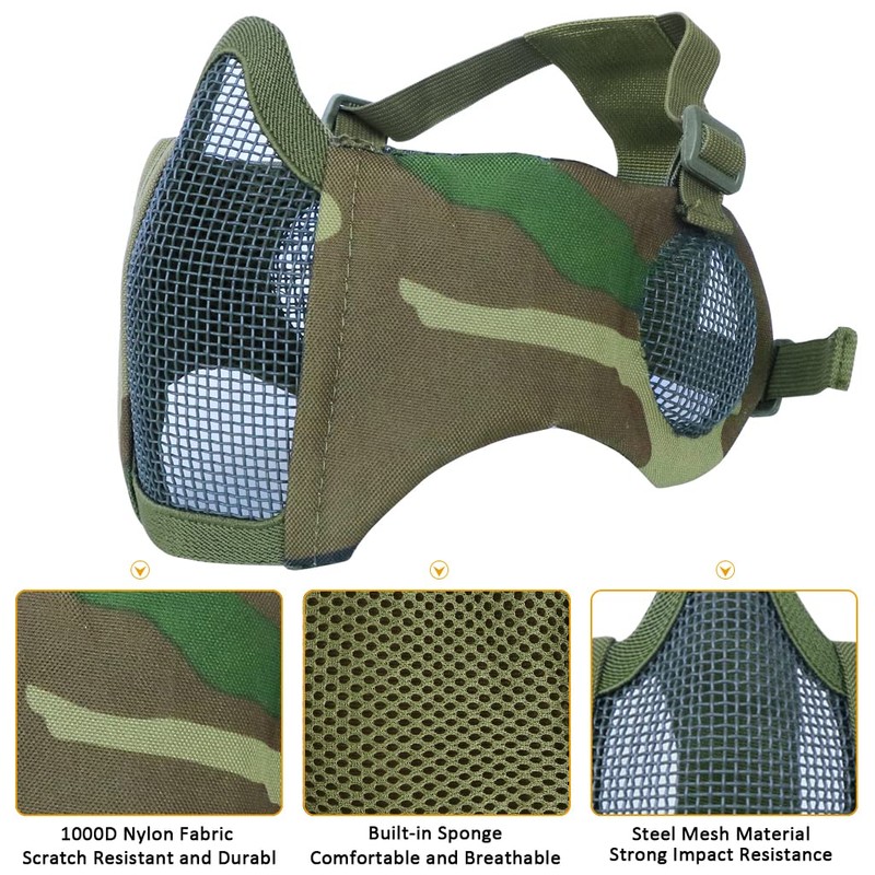 Hodeacc 3 Pcs Tactical Half Face Mesh Mask Set, Adjustable