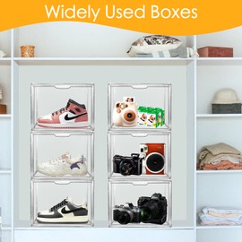 Cutora 12Pack Purse Organizer for Closet Clear Acrylic Display Case Handbag Storage Organizer Box with Magnetic Door Stackable Storage Bins with Dustproof Lid for Book Toys Shoes Cosmetic Collectibles